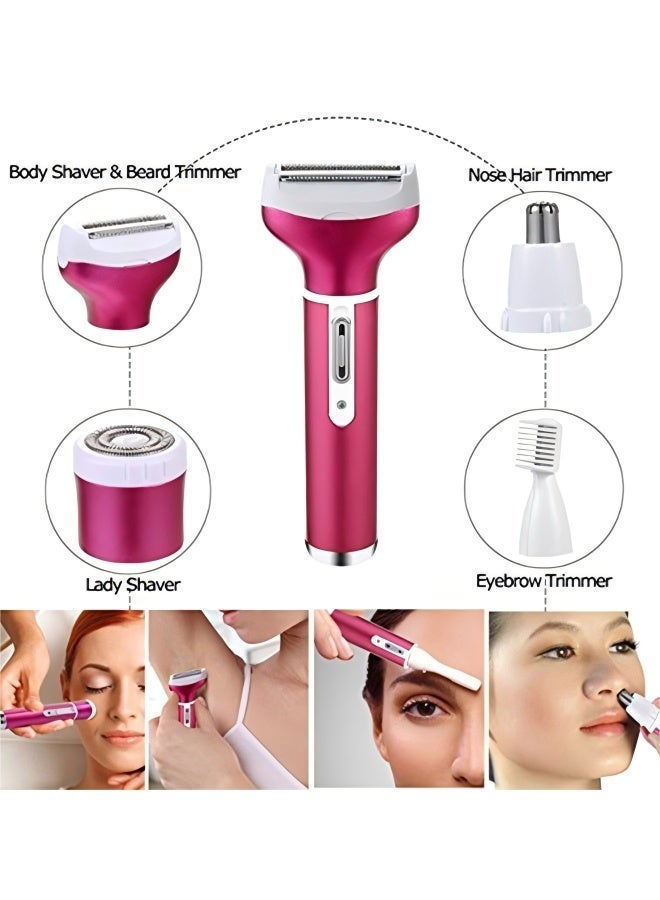 4-in-1 Electric Razor for Women Painless Facial Hair Removal, Bikini Trimmer, Eyebrow & Body Groomer - Rechargeable Hair Clippers Set for Underarms, Legs & Nose - Image 3